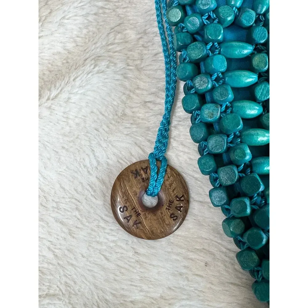 THE SAK Wooden Beaded Hobo Shoulder Back Turquoise Blue Y2K